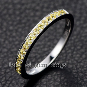 Half Eternity Pave-Set Yellow Sapphire Milgrain September Birthstone Band - Lord of Gem Rings