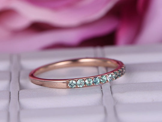 Half Eternity Pvae-Set Alexandrite Wedding Band 14K Rose Gold