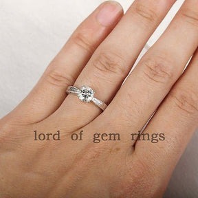 Hand Engraved Scroll Round Moissanite Engagement Ring - Lord of Gem Rings