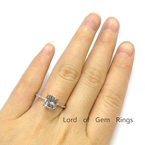 Head Raised Cushion Aquamarine Diamond Ring 14K Rose Gold - Lord of Gem Rings