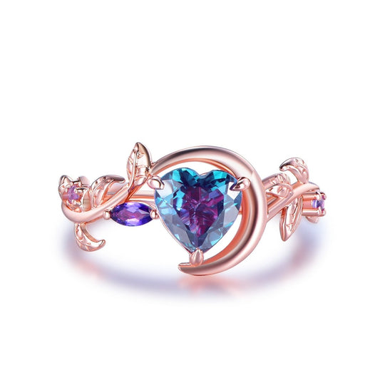 7mm Heart-Shaped Alexandrite Branch Ring in 14K Gold or Silver – Nature-Inspired Promise & Engagement Ring