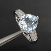 Heart Aquamarine Multi Row Diamond Engagement Ring 14K White Gold - Lord of Gem Rings