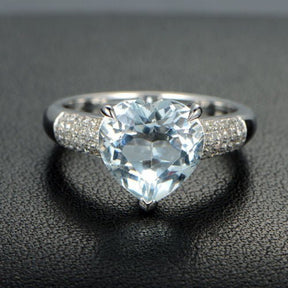 Heart Aquamarine Multi Row Diamond Engagement Ring 14K White Gold - Lord of Gem Rings