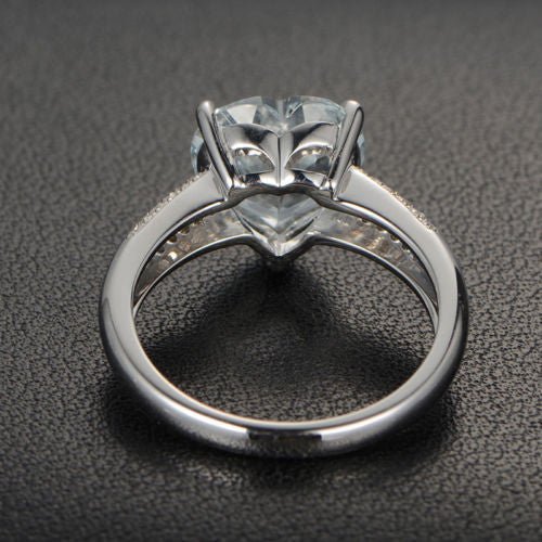 Heart Aquamarine Multi Row Diamond Engagement Ring 14K White Gold - Lord of Gem Rings