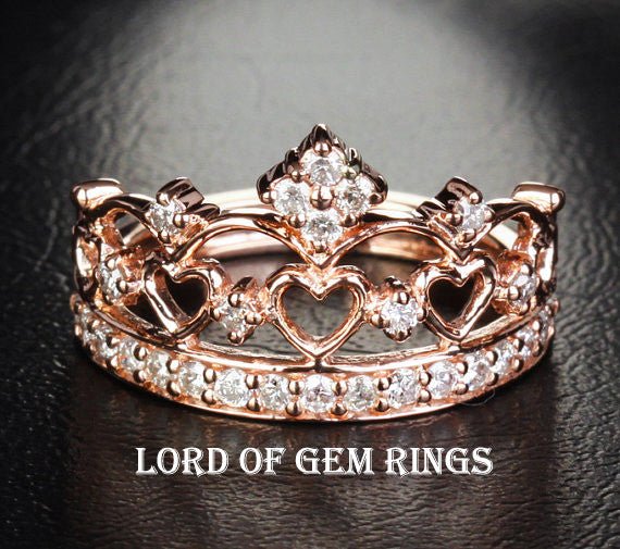 Heart Crown Diamond Wedding Band 14K Gold - Lord of Gem Rings