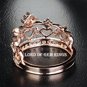 Heart Crown Diamond Wedding Band 14K Gold - Lord of Gem Rings