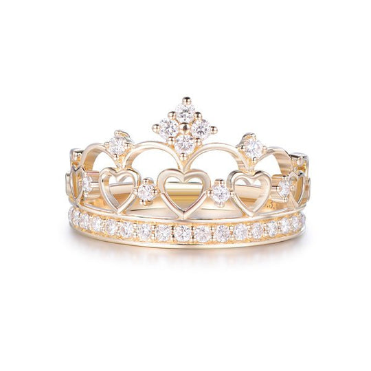 Heart Crown Diamond Wedding Band 14K Gold