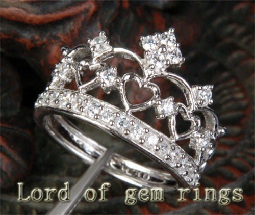Heart Crown Diamond Wedding Band 14K White Gold - Lord of Gem Rings