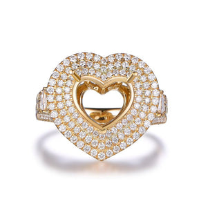 Heart Cut Triple Halo Semi Mount Ring 14K Gold - Lord of Gem Rings