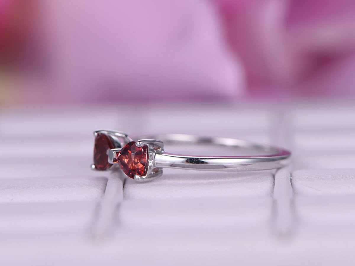 Heart Garnet Tie Bow Ring 14K White Gold - Lord of Gem Rings