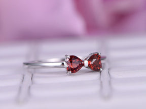 Heart Garnet Tie Bow Ring 14K White Gold - Lord of Gem Rings