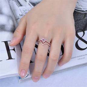 Heart Morganite Diamond Engagement Ring Bridal Set 14k Rose Gold - Lord of Gem Rings