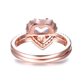 Heart Morganite Diamond Engagement Ring Bridal Set 14k Rose Gold - Lord of Gem Rings