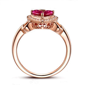 Heart Ruby Diamond Halo Engagement Ring 14K Gold - Lord of Gem Rings