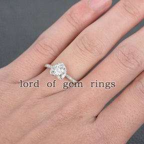 Heart Scalloped Diamond Halo Round Moissanite Ring - Lord of Gem Rings