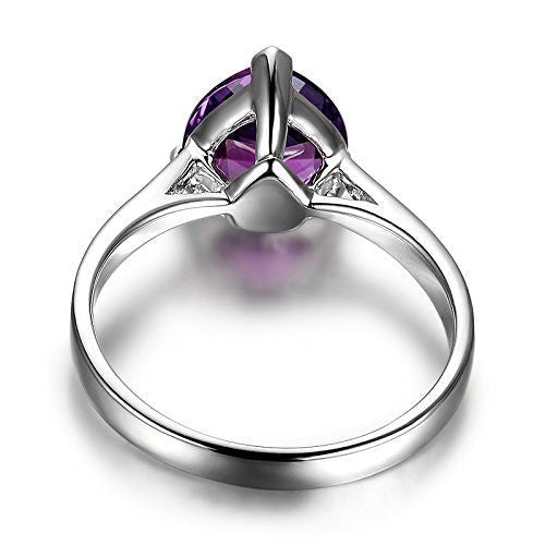 Heart Shape Purple Amethyst Diamond Tapered 14K White Gold - Lord of Gem Rings