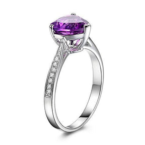 Heart Shape Purple Amethyst Diamond Tapered 14K White Gold - Lord of Gem Rings