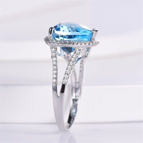 Heart Shaped Blue Topaz and Diamond Split Shank Ring 14K White Gold - Lord of Gem Rings
