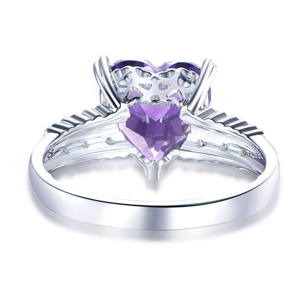 Heart Shaped Purple Amethyst Full Cut Diamond Lovely Hearts Ring - Lord of Gem Rings