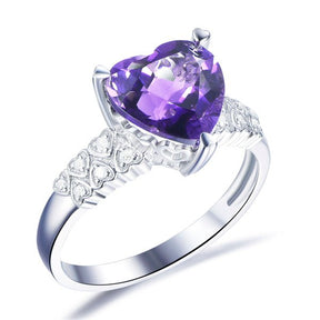 Heart Shaped Purple Amethyst Full Cut Diamond Lovely Hearts Ring - Lord of Gem Rings