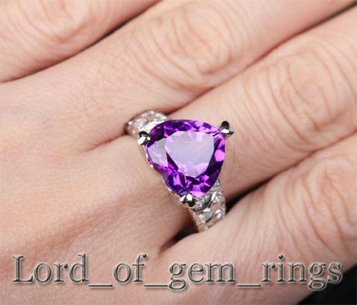 Heart Shaped Purple Amethyst Full Cut Diamond Lovely Hearts Ring - Lord of Gem Rings