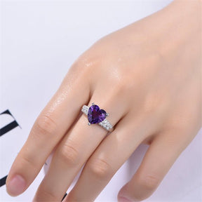 Heart Shaped Purple Amethyst Full Cut Diamond Lovely Hearts Ring - Lord of Gem Rings
