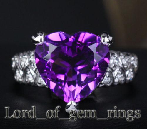 Heart Shaped Purple Amethyst Full Cut Diamond Lovely Hearts Ring - Lord of Gem Rings