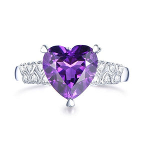 Heart Shaped Purple Amethyst Full Cut Diamond Lovely Hearts Ring - Lord of Gem Rings