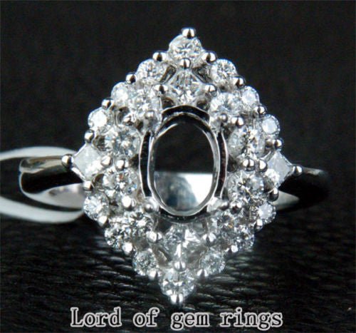 HEAVY 5x7mm Oval Cut .81ct Diamonds Solid 14K White Gold Wedding Semi Mount Ring