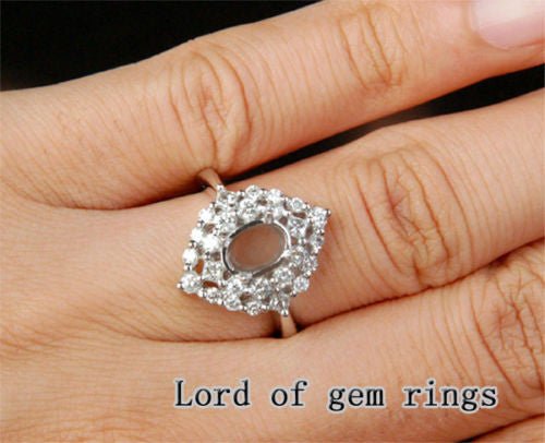 HEAVY 5x7mm Oval Cut .81ct Diamonds Solid 14K White Gold Wedding Semi Mount Ring - Lord of Gem Rings