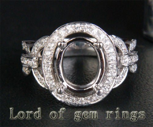 HEAVY 8x10mm Oval Cut Pave .38ct Diamonds Wedding Semi Mount Ring in 14K White Gold - Lord of Gem Rings