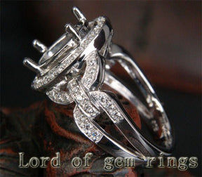 HEAVY 8x10mm Oval Cut Pave .38ct Diamonds Wedding Semi Mount Ring in 14K White Gold - Lord of Gem Rings