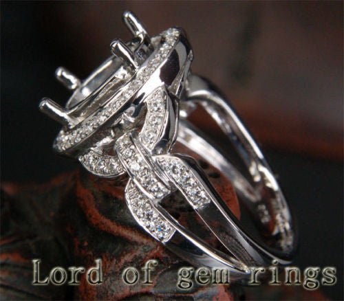 HEAVY 8x10mm Oval Cut Pave .38ct Diamonds Wedding Semi Mount Ring in 14K White Gold - Lord of Gem Rings