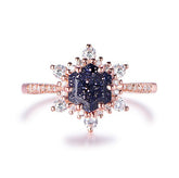 Hexagon Blue Sandstone Floral Diamond Halo Engagement Ring 14K Rose Gold - Lord of Gem Rings
