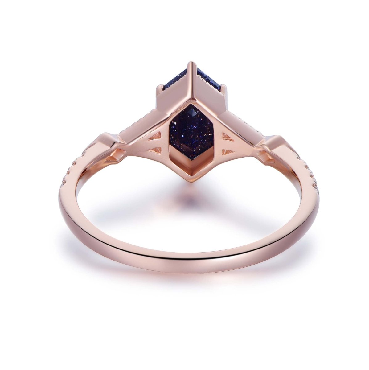 Hexagon Blue Sandstone Ring,14K Gold/Silver - Lord of Gem Rings