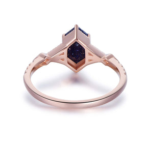 Hexagon Blue Sandstone Ring,14K Gold/Silver - Lord of Gem Rings