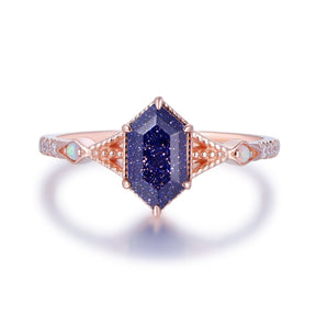 Hexagon Blue Sandstone Ring,14K Gold/Silver - Lord of Gem Rings