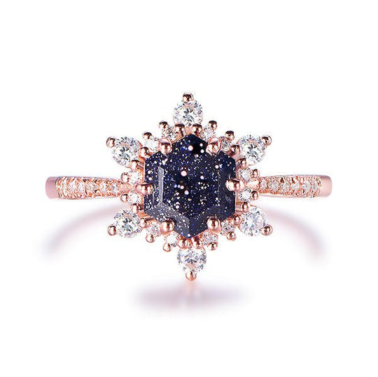 Hexagon Blue Sandstone Star Ring