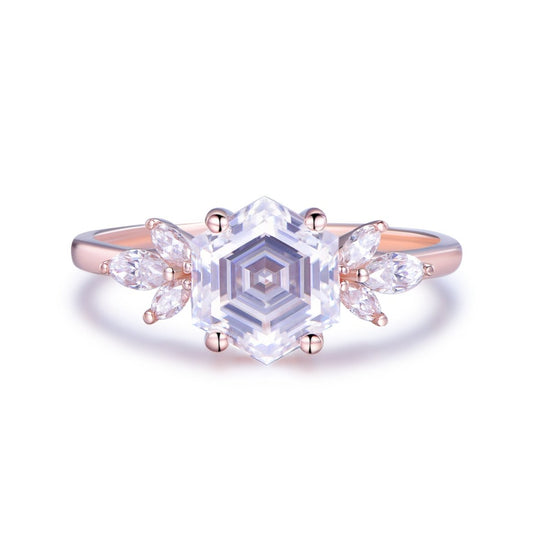 Hexagon Moissanite Leaf Ring 14K Gold