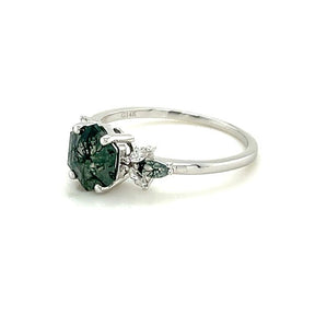 Hexagon Moss Agate Ring in Silver - Lord of Gem Rings