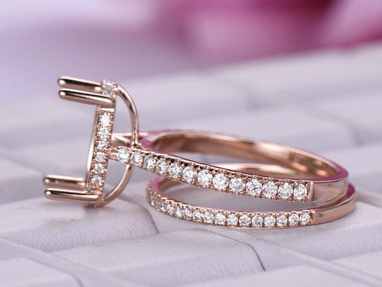 Hidden Accents Diamond Oval Semi Mount Bridal Set