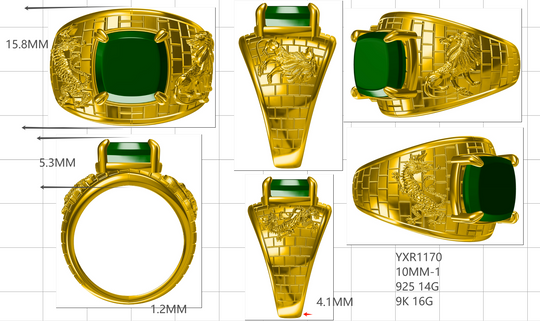 Reserved for David - Custom Dragon & Lion Crest Ring Gold