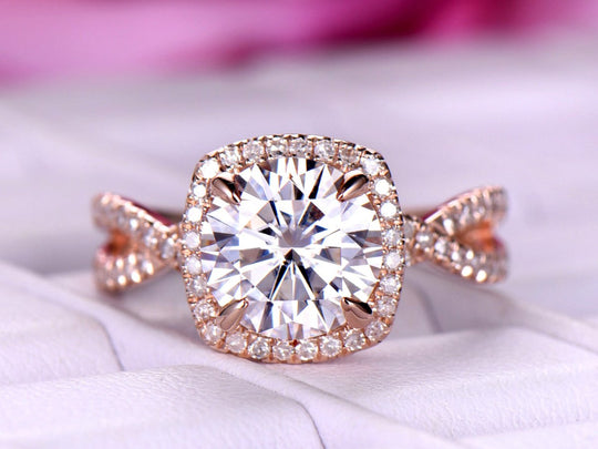 Infinite Love Round Moissanite Engagement Ring Diamond Halo