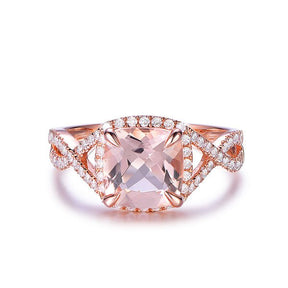 Infinity Cushion Morganite Diamond Halo Engagement Ring - Lord of Gem Rings