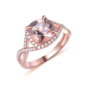 Infinity Cushion Morganite Diamond Halo Engagement Ring - Lord of Gem Rings