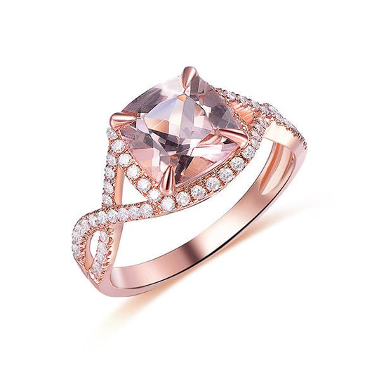 2.1ct Infinity Cushion Morganite Diamond Halo Engagement Ring
