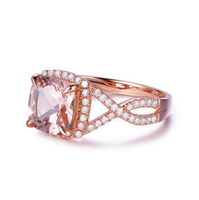 Infinity Cushion Morganite Diamond Halo Engagement Ring - Lord of Gem Rings