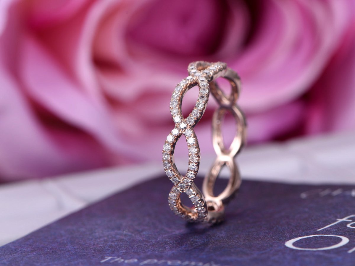Infinity Diamond Wedding Band Eternity Ring 14K Rose Gold