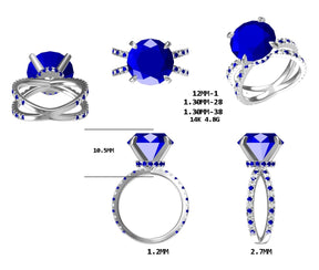 Jennifer Ring - Round Lab Blue Sapphire Ring Hidden Halo 14k White Gold 12-13mm - Lord of Gem Rings