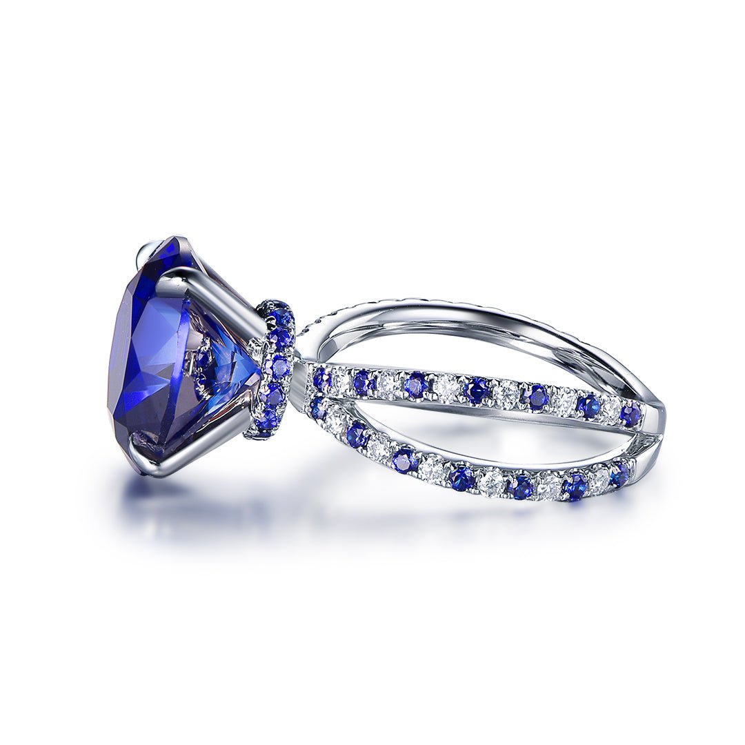 Jennifer Ring - Round Lab Blue Sapphire Ring Hidden Halo 14k White Gold 12-13mm - Lord of Gem Rings